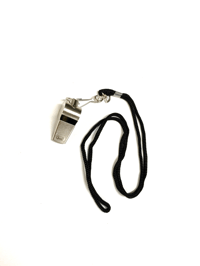 METAL WHISTLE ON BLACK LANYARD