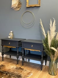 Image 1 of Stunning dark grey & gold leaf bedside tables 