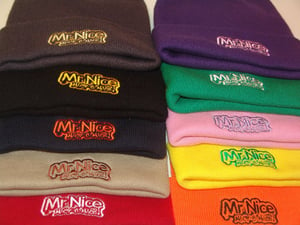 Image of nick-e-nice wooly hats with mr nice logo