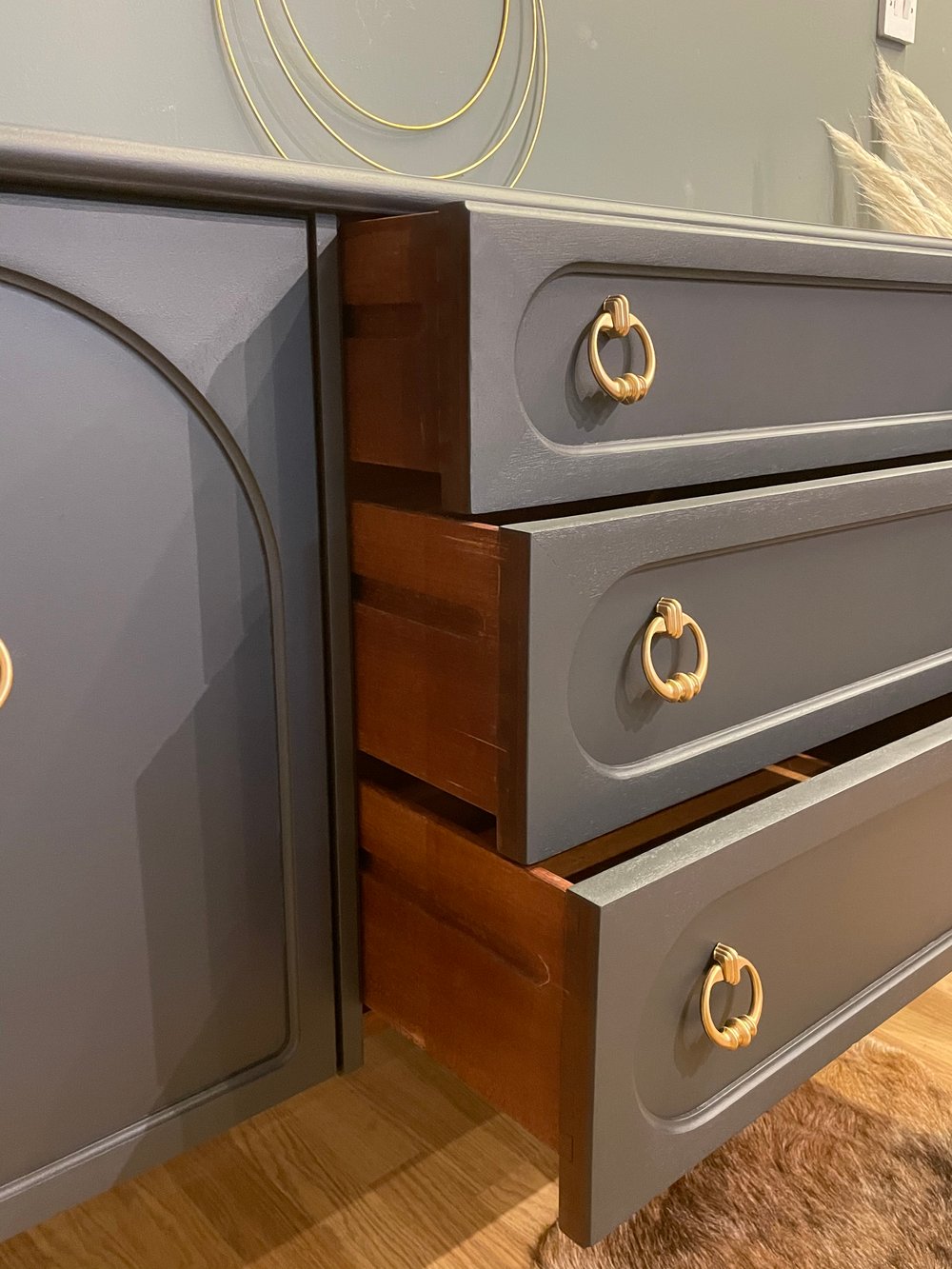 Image of G Plan sideboard in dark grey & gold