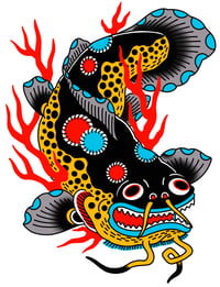 Image 2 of Flaming Catfish & friend tee VINTAGE BLACK