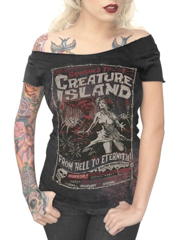 Image of SERPENTINE CLOTHING Creature Island Off Shoulder T-Shirt