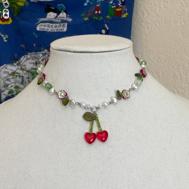 glass cherry necklace