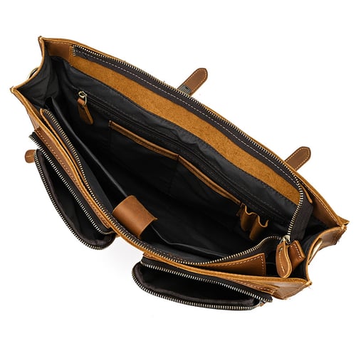 Image of Handcrafted Full Grain Tan Brown Leather Mens Briefcase Business Handbag Laptop Bag for Laywer 0344