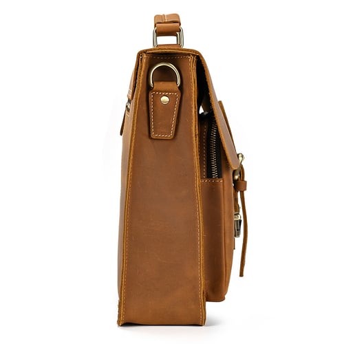 Image of Handcrafted Full Grain Tan Brown Leather Mens Briefcase Business Handbag Laptop Bag for Laywer 0344