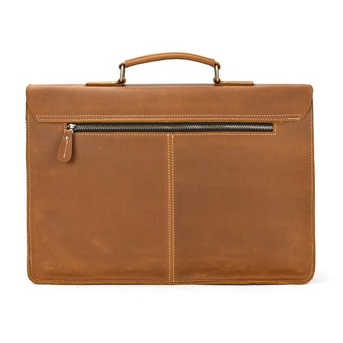 Image of Handcrafted Full Grain Tan Brown Leather Mens Briefcase Business Handbag Laptop Bag for Laywer 0344