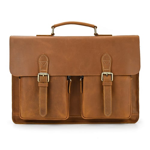 Handcrafted Full Grain Tan Brown Leather Mens Briefcase Business ...