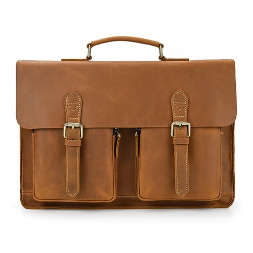 Image of Handcrafted Full Grain Tan Brown Leather Mens Briefcase Business Handbag Laptop Bag for Laywer 0344