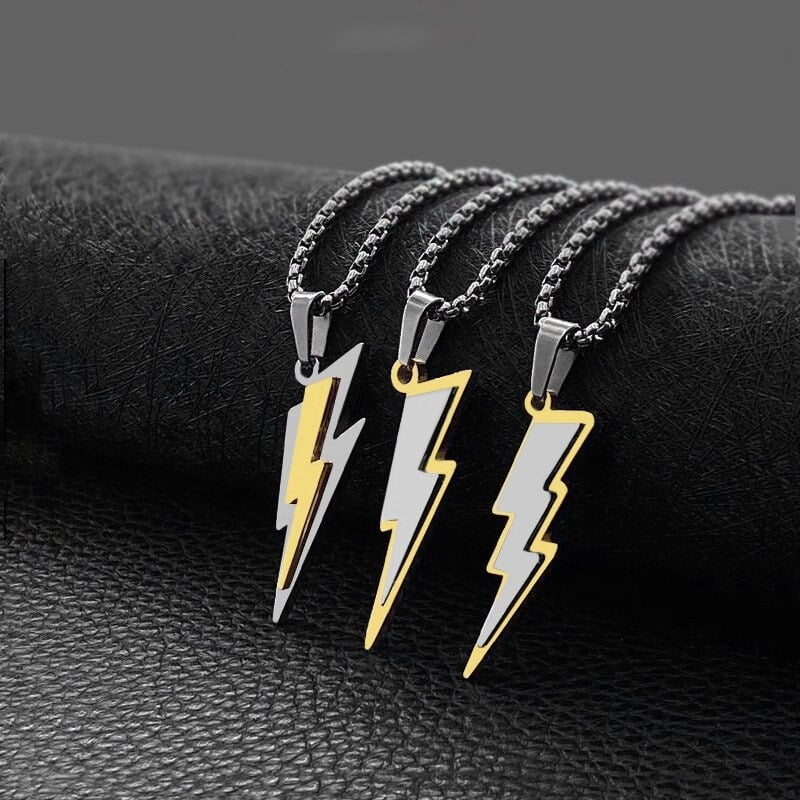 3D Lightning Bolt Gold/Silver Pendant & Chain (Stainless Steel)