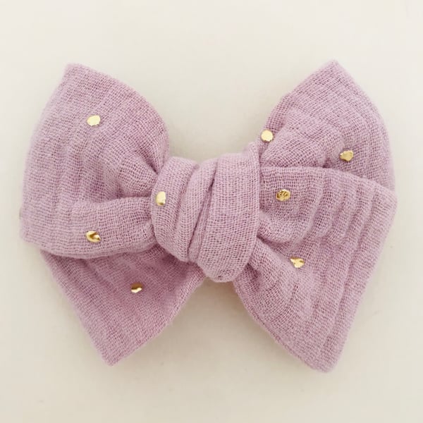 Image of Barrette, bloomer & petite jupe double gaze parme pois doré