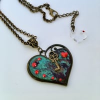 Image 2 of Wonderland Painted Heart Key Pendant *ON SALE WAS £20 NOW £13