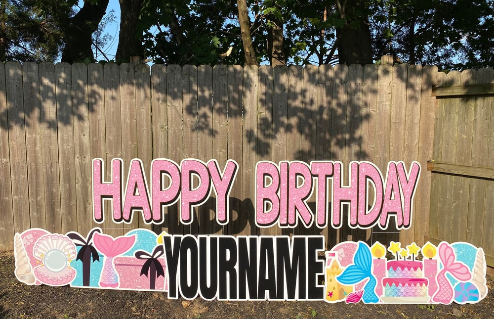 Personalized Mermaid Happy Birthday Double Yard Card Signs with Stakes: Mermaid HBD Package 