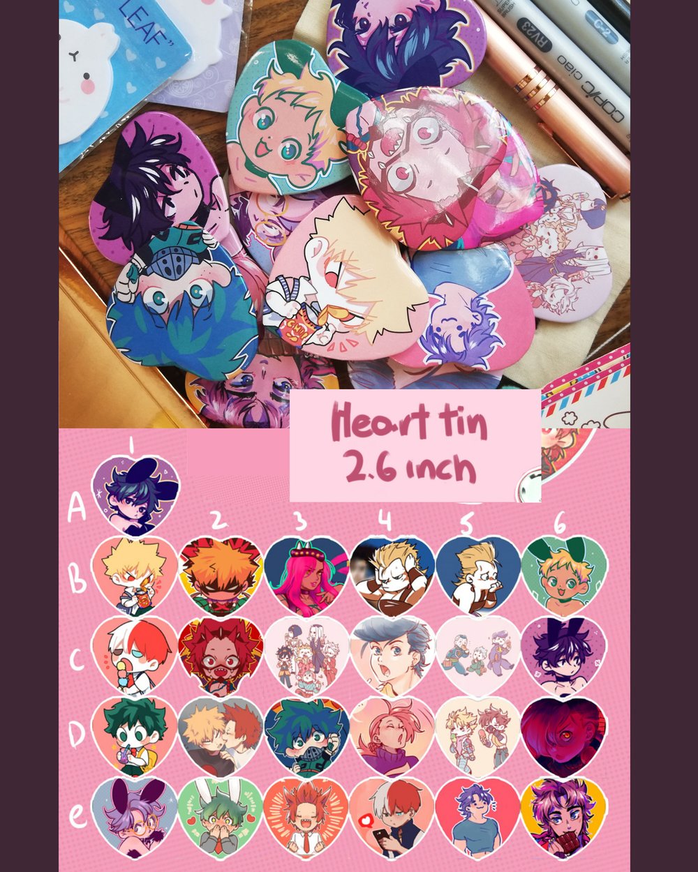 Image of Heart shape pinback button badge (2.6in)