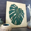 Hand Painted Woodcut Monstera Picture