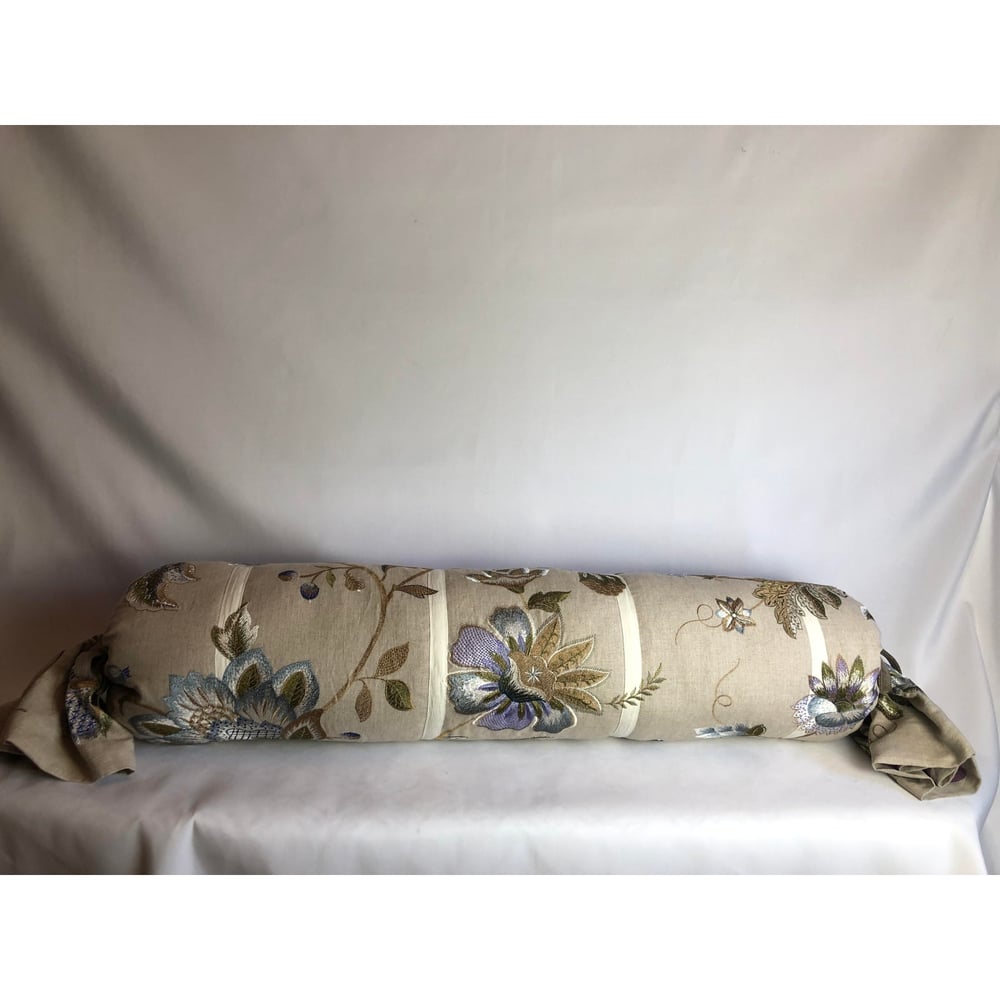 Cowtant and Tout Designer Linen and Embroidered Bolster Pillow