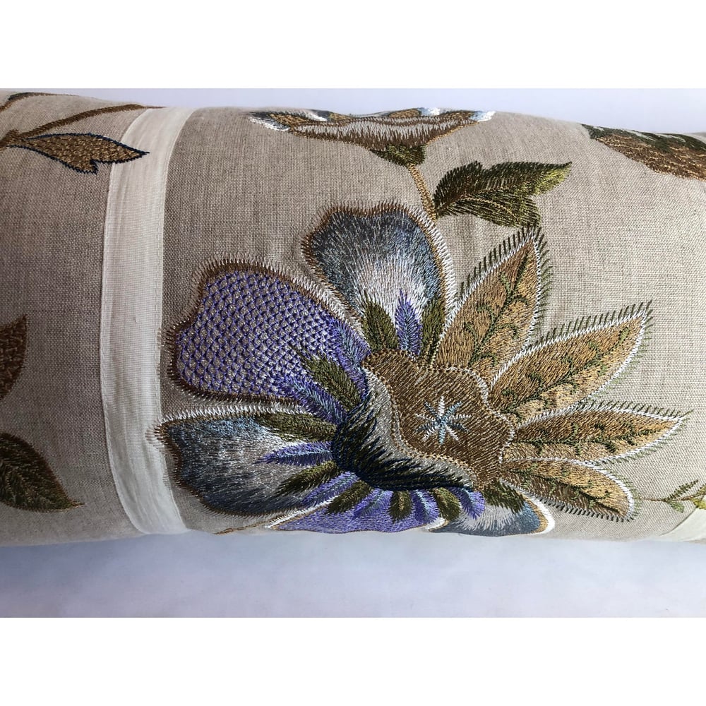 Cowtant and Tout Designer Linen and Embroidered Bolster Pillow