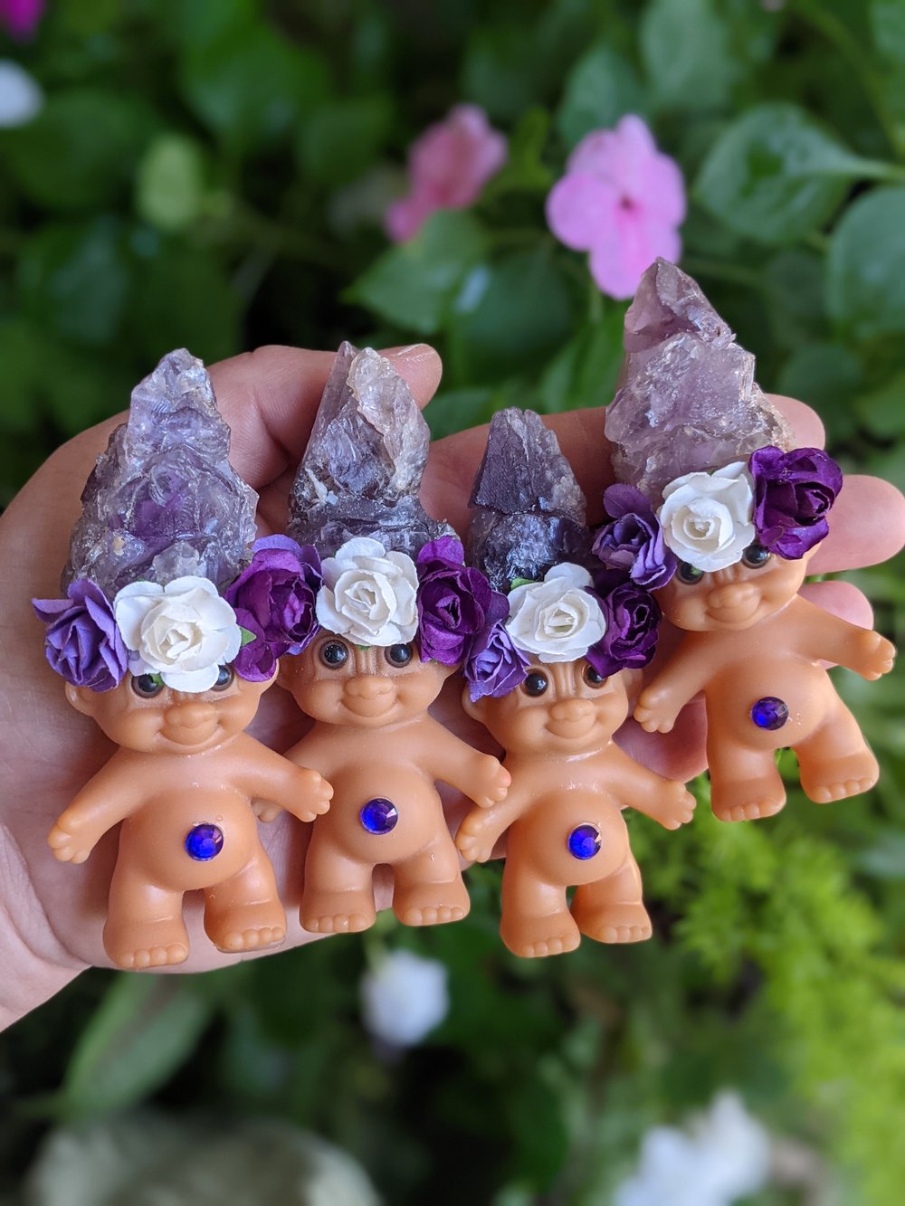 MADE TO ORDER: Amethyst Troll Shorty with Flower crown