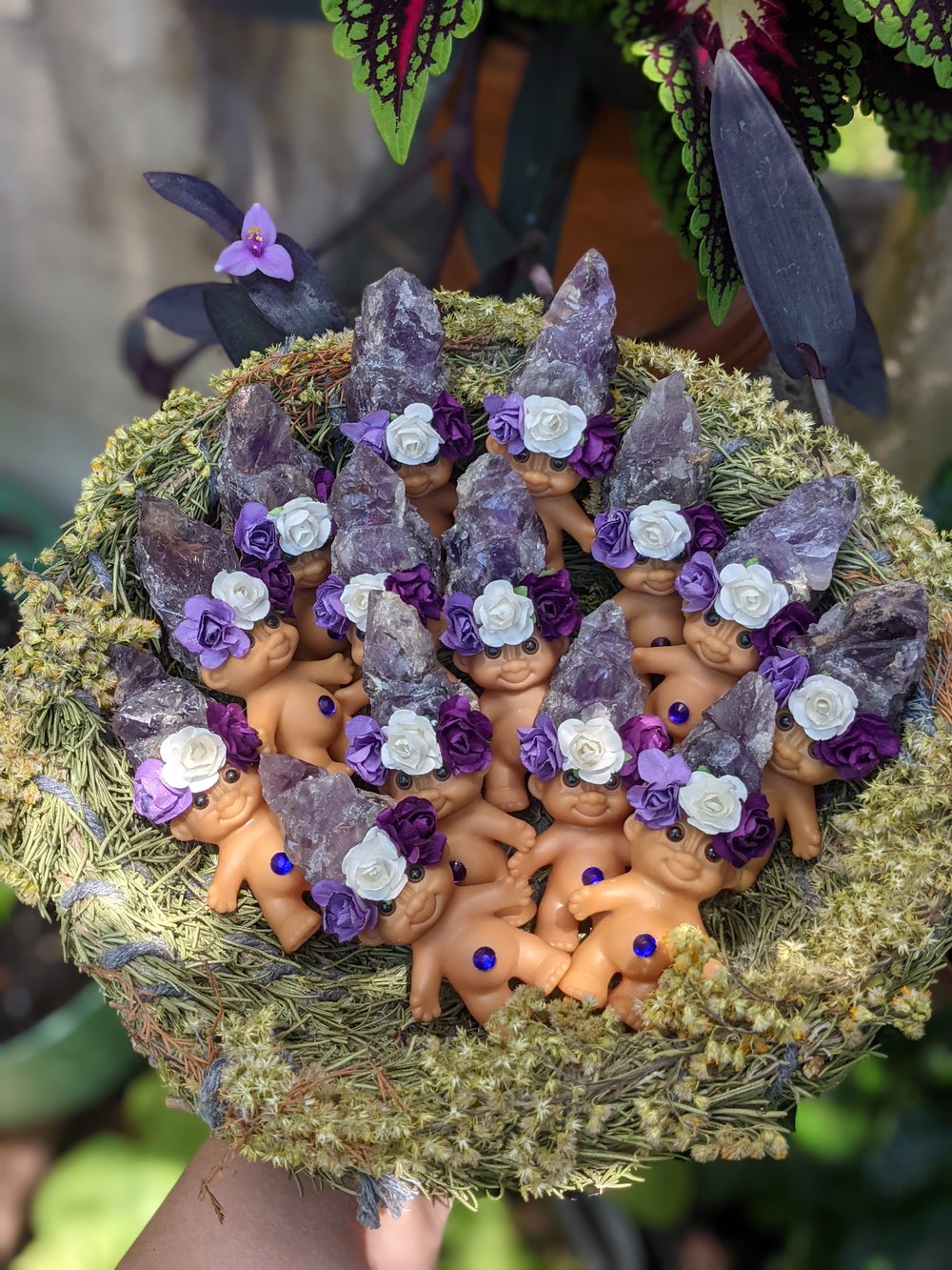 MADE TO ORDER: Amethyst Troll Shorty with Flower crown