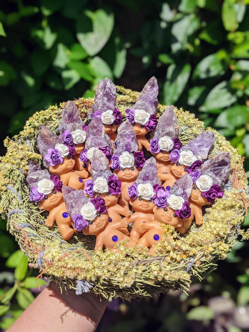 MADE TO ORDER: Amethyst Troll Shorty with Flower crown