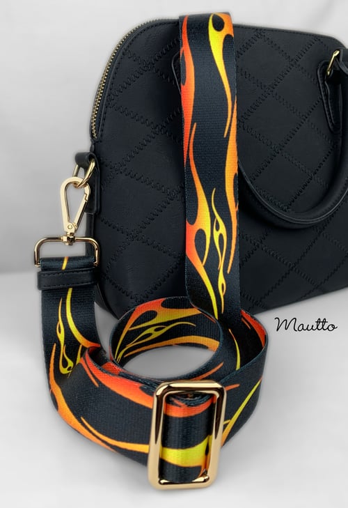 Image of Hot Rod Flames Strap for Bags - 1.5" Wide Nylon - Adjustable Length - Tear Drop Shape #14 Hooks