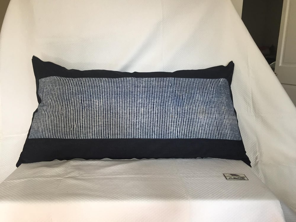 Antique Asian Kimono Fabric on Japanese Indigo Denim Designer Pillow With 90/10 Down Insert