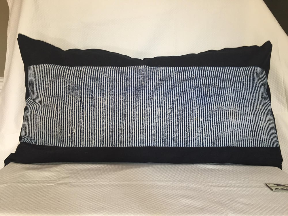 Antique Asian Kimono Fabric on Japanese Indigo Denim Designer Pillow With 90/10 Down Insert