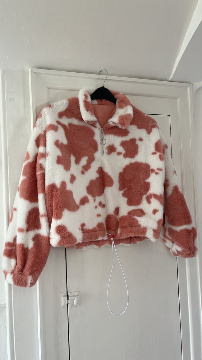 Multiple colours* Handmade plush faux fur cow print 3/4 zip neck jumper