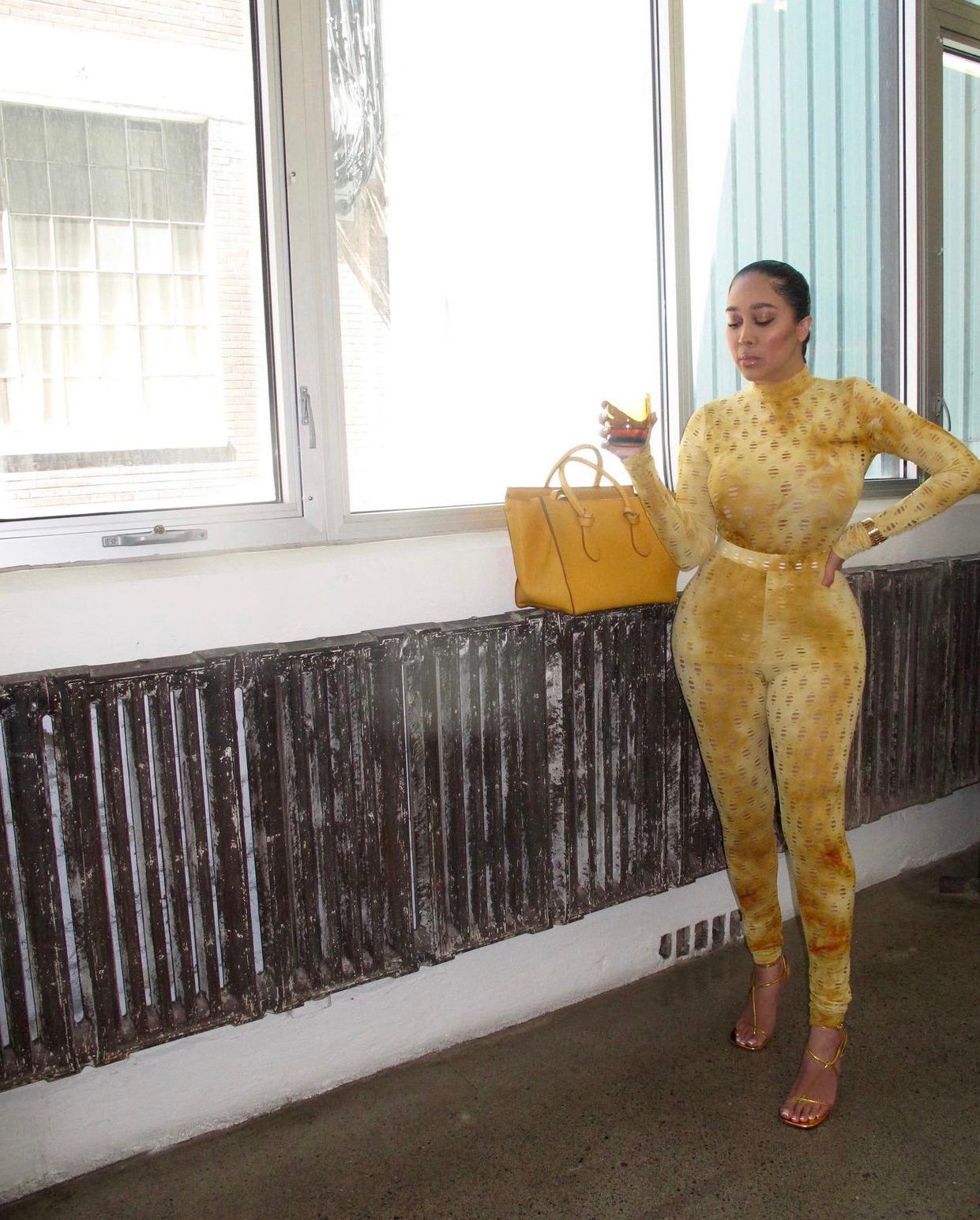 Image of YELLOW TIE-DYE MESH/CUTOUT 2-PIECE SET (MEDIUM)
