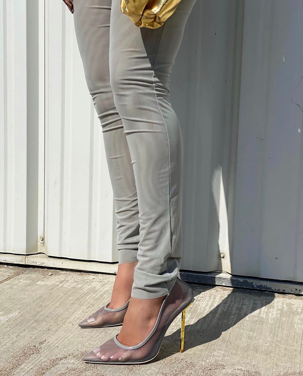 Image of GREY 2-PIECE SHEER MESH SET (LARGE) WITH MATCHING SHOES (US 10)