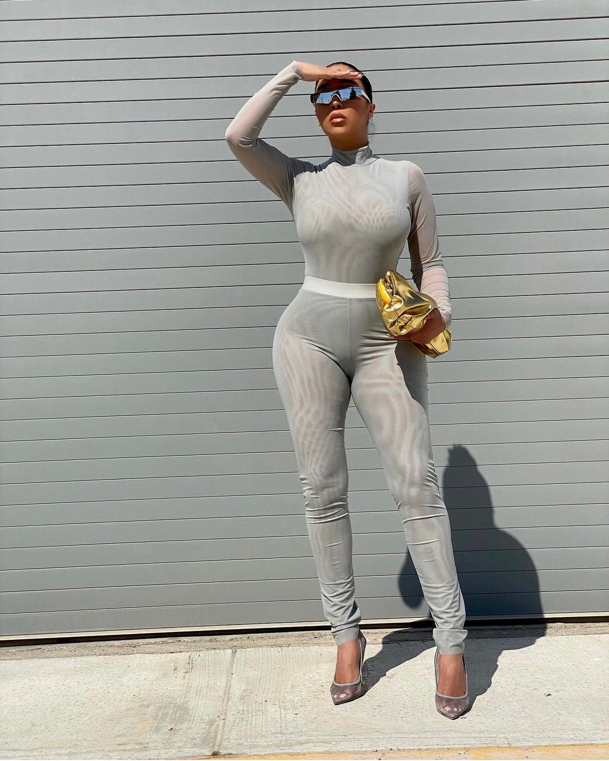 Image of GREY 2-PIECE SHEER MESH SET (LARGE) WITH MATCHING SHOES (US 10)