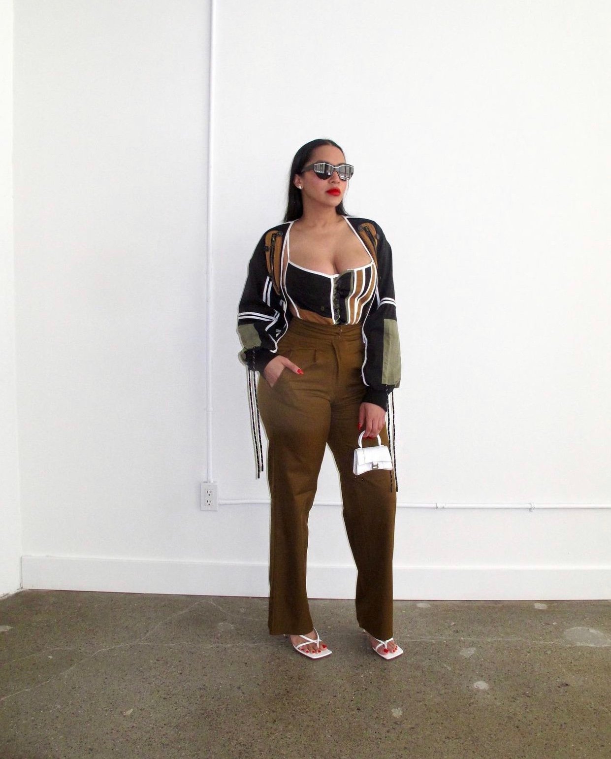 Image of MILITARY BACKLESS CORSET/JACKET + CAMEL TROUSERS (MEDIUM)