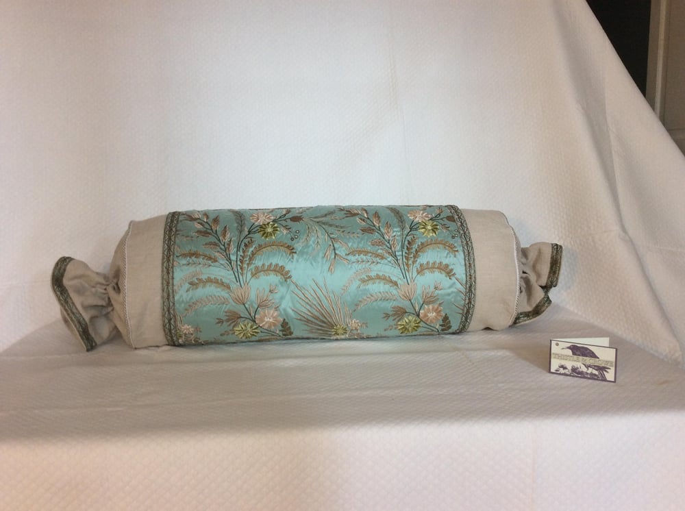 French Vervain Bolster Designer Pillow With 90/10 Down Insert