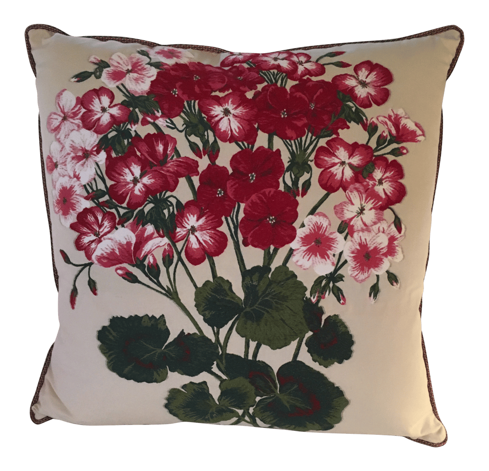 “Geranium” Embroidered Woven Designer Pillow With 90/10 Down Insert