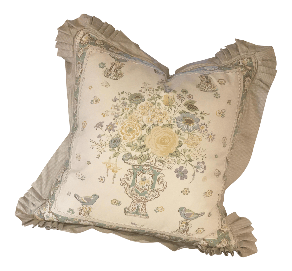 G P & J Baker Traditional Ruffle Floral Print Designer Pillow With 90/10 Down Insert