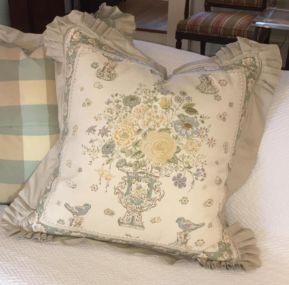 G P & J Baker Traditional Ruffle Floral Print Designer Pillow With 90/10 Down Insert