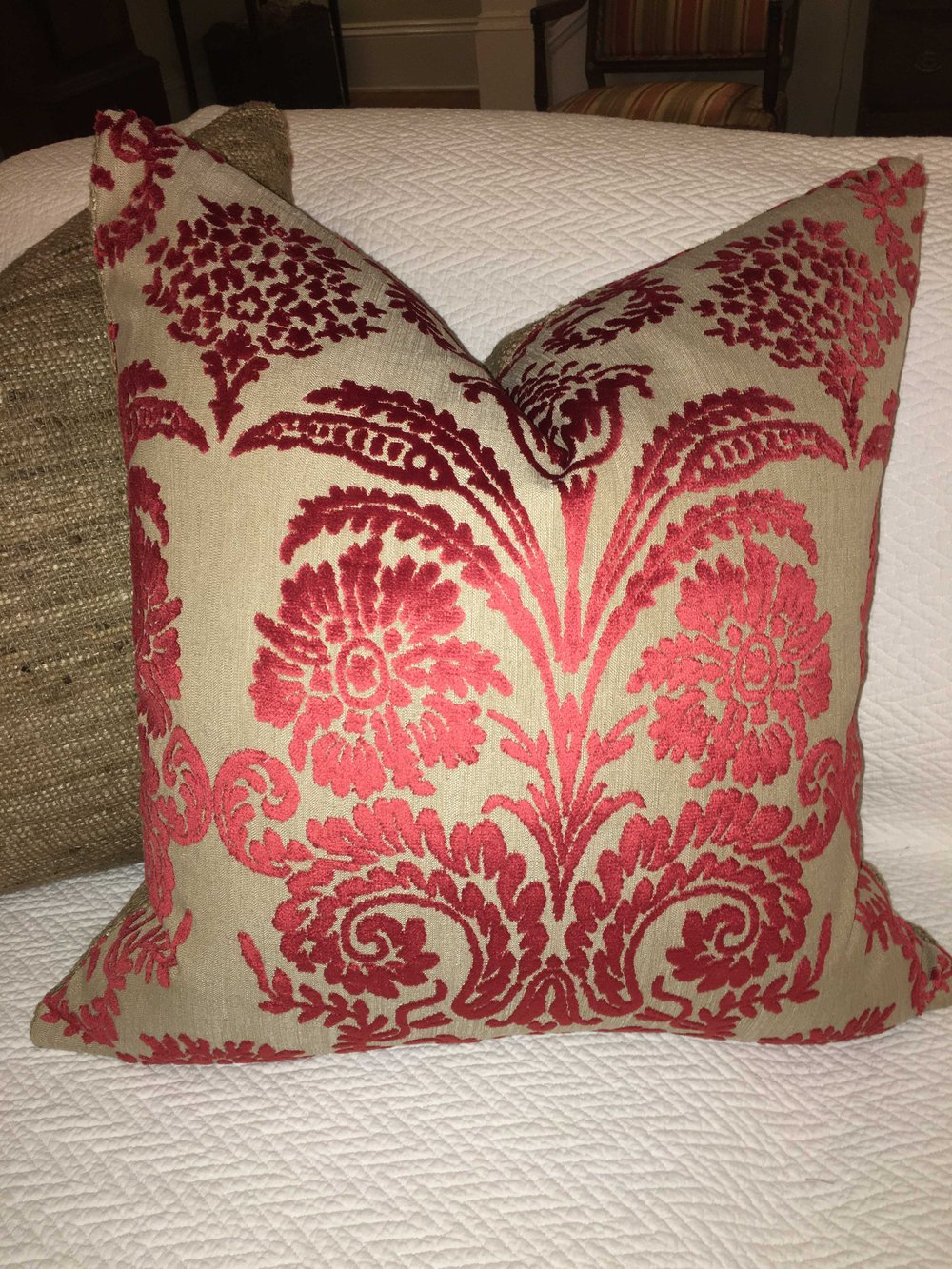 Designers Guild Linen Damask Designer Pillow With 90/10 Down Insert