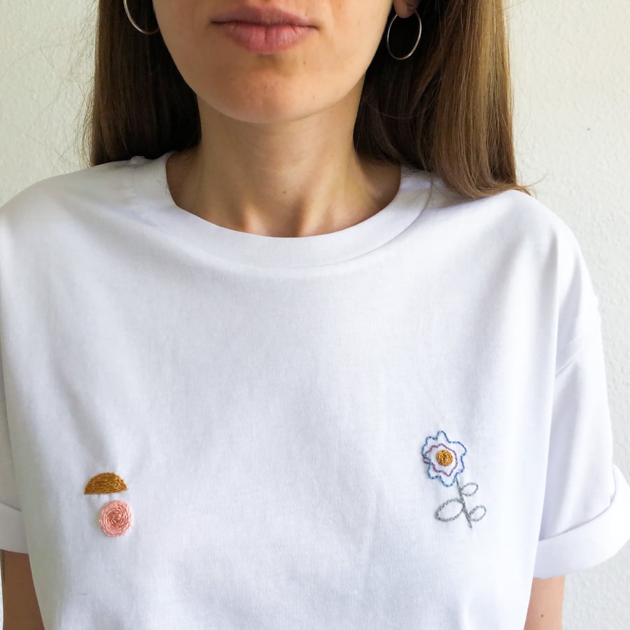 Image of Sunny nips t-shirt no.5 // hand embroidered organic cotton t-shirt, available in ALL sizes