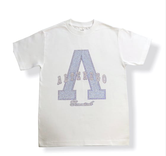 Image of White Tee Blue/Pearl Rhinestone