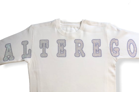 Image of White Crewneck Pearl/Blue Rhinestone