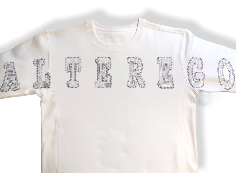 Image of White Crewneck Clear/Plum Rhinestone