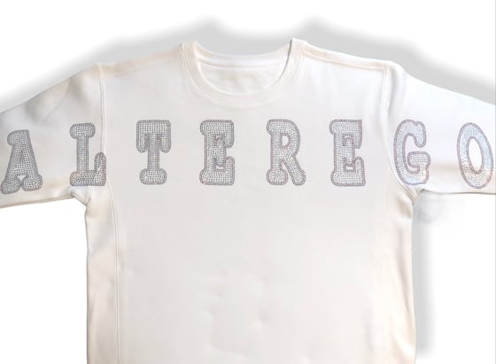 Image of White Crewneck Clear/Plum Rhinestone