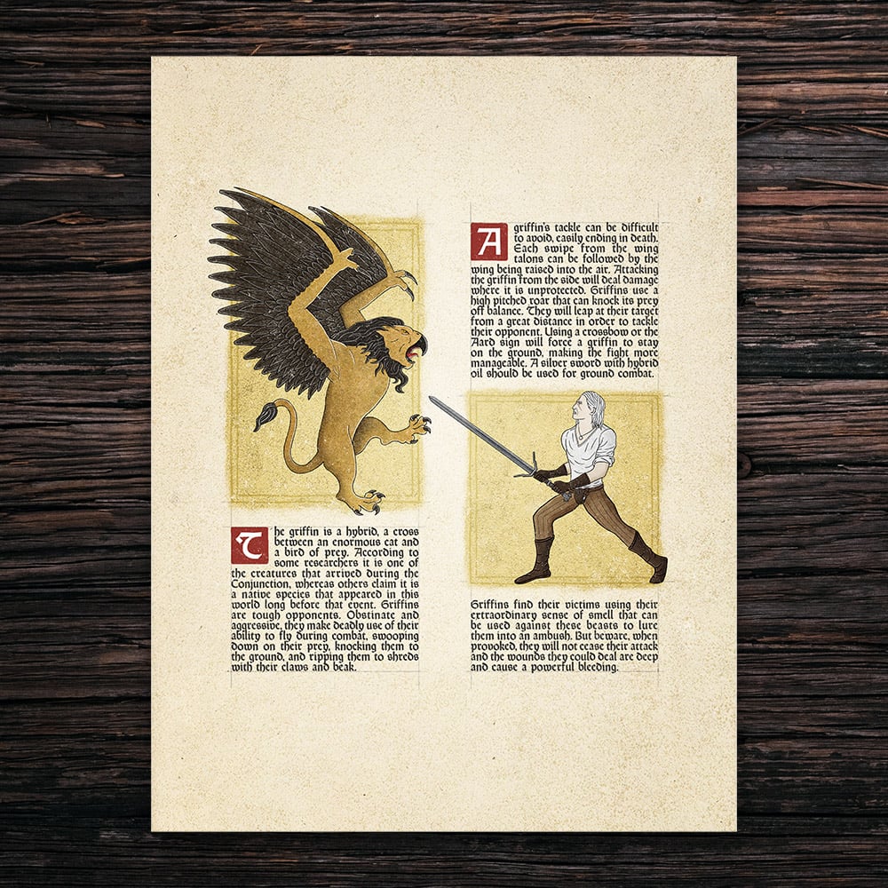 Image of The Witcher manuscript "Griffin vs Geralt of Rivia"