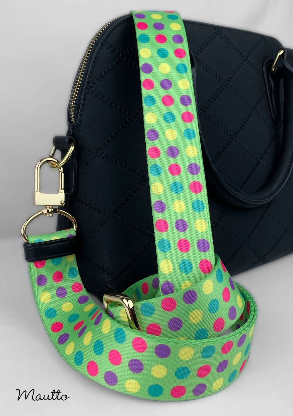 Image of Colorful Polka Dots Strap - 1.5" Wide Nylon - Adjustable Length - U Shape Style #16XLG Hooks