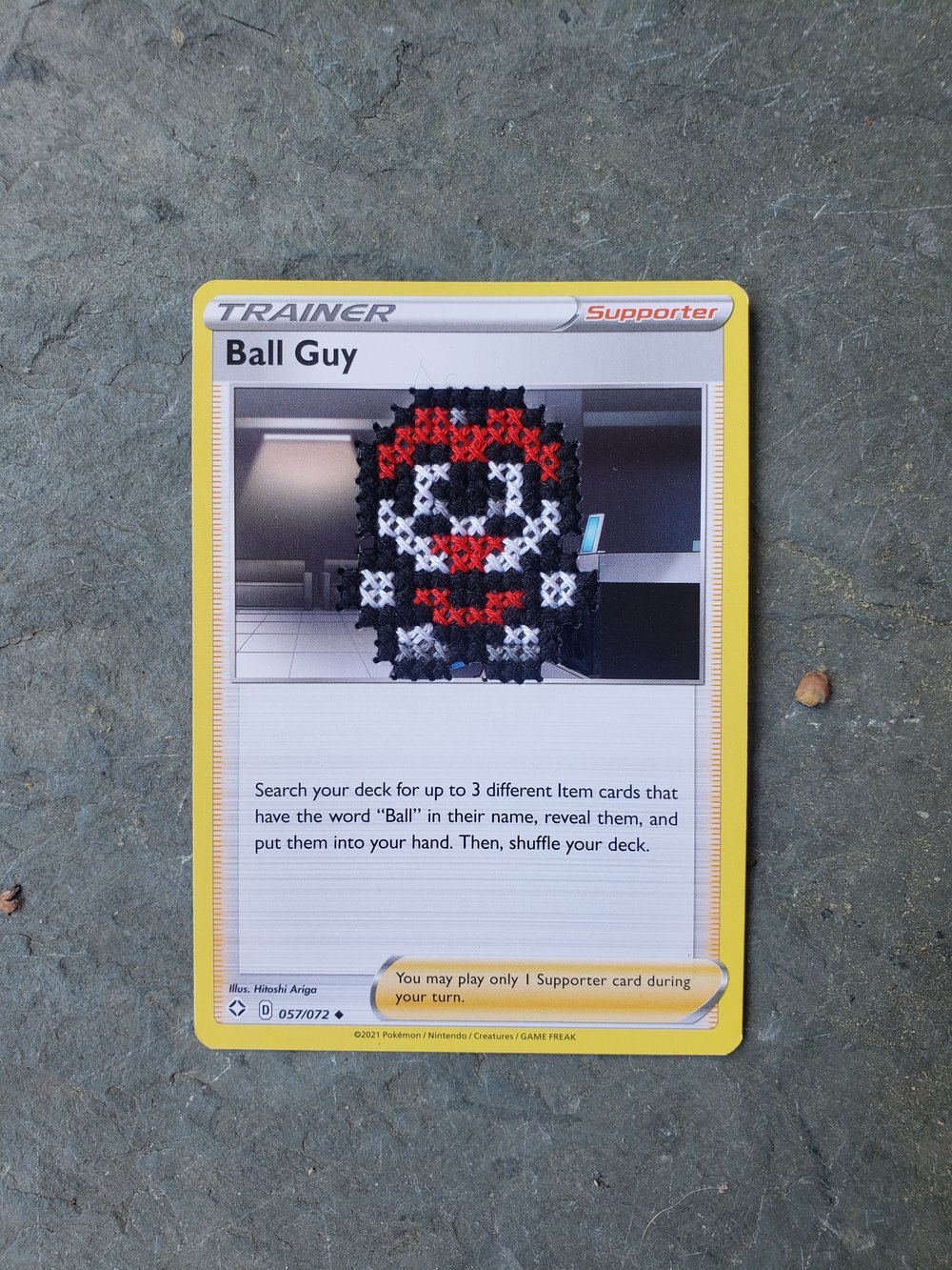 Cross Stitched Pokémon Card - Ball Guy