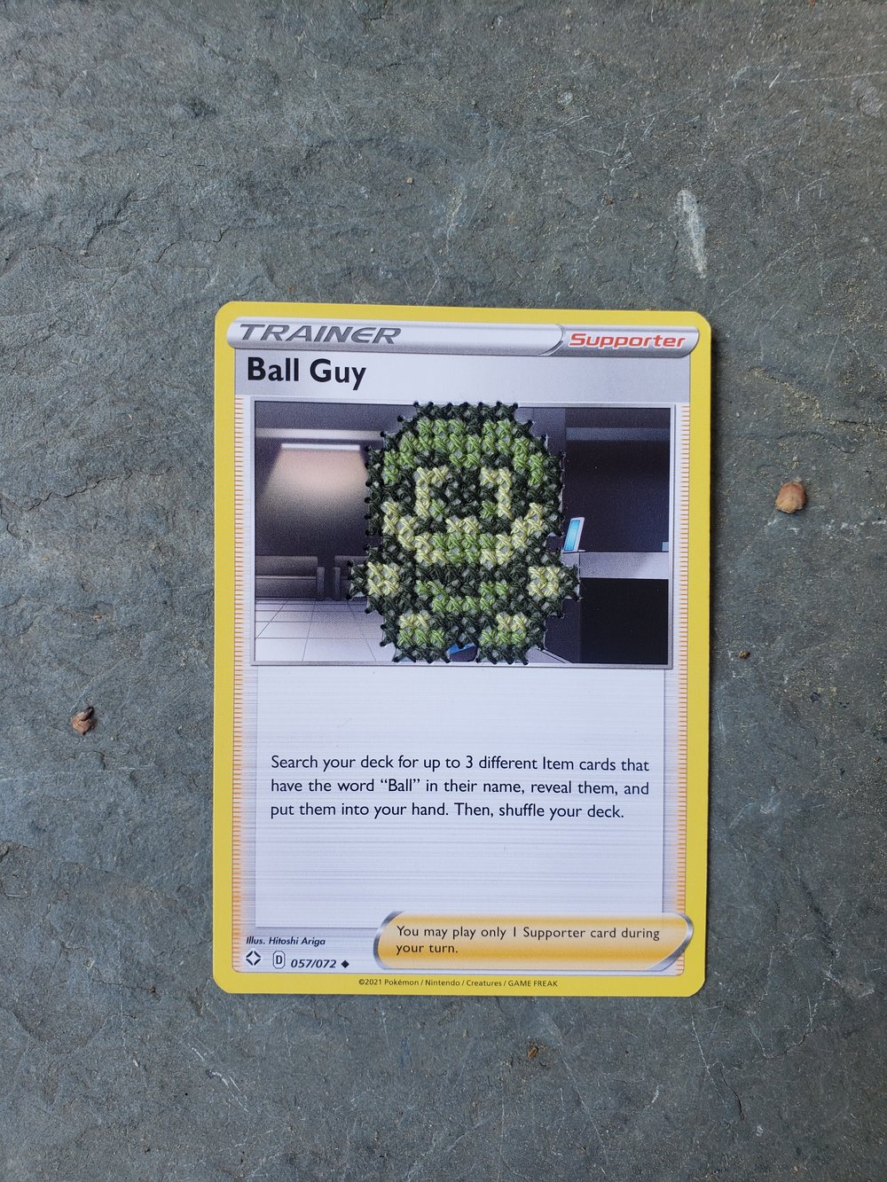Cross Stitched Pokémon Card - Ball Guy