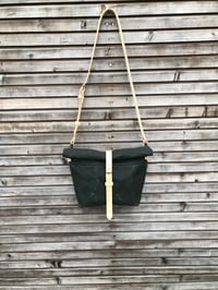 Image 3 of Forest green waxed canvas messenger bag / cross body bag with double waxed canvas padded bottom COLL