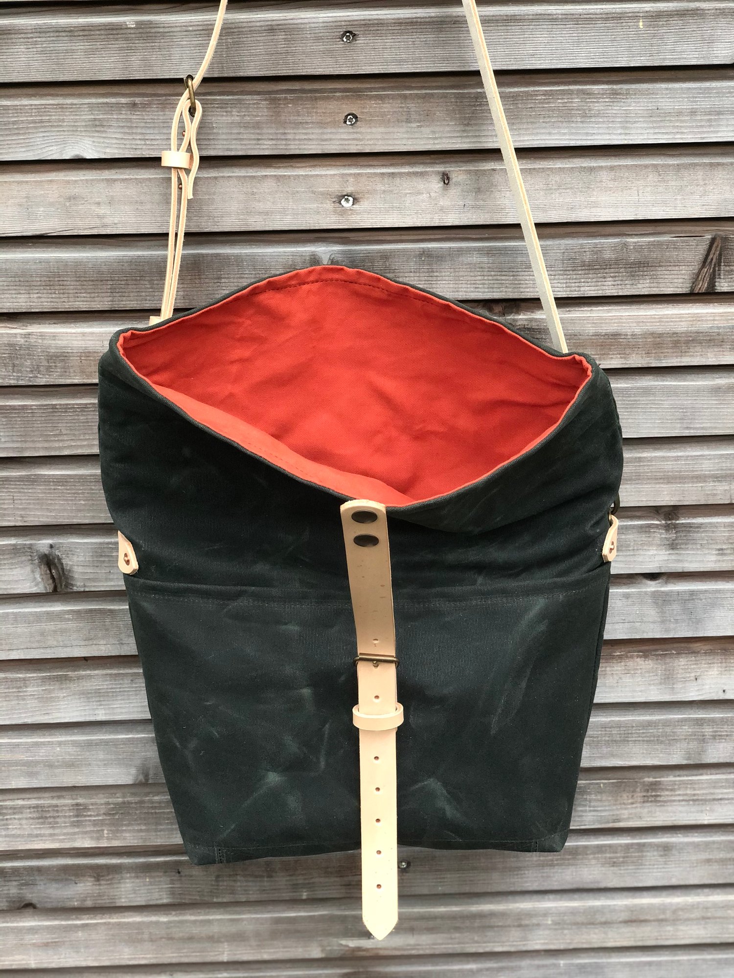 Image of Forest green waxed canvas messenger bag / cross body bag with double waxed canvas padded bottom COLL