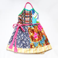 Image 2 of plaid shroom floral tropical 8/10 halter apron wrap dress sundress courtneycourtney vintage fabric