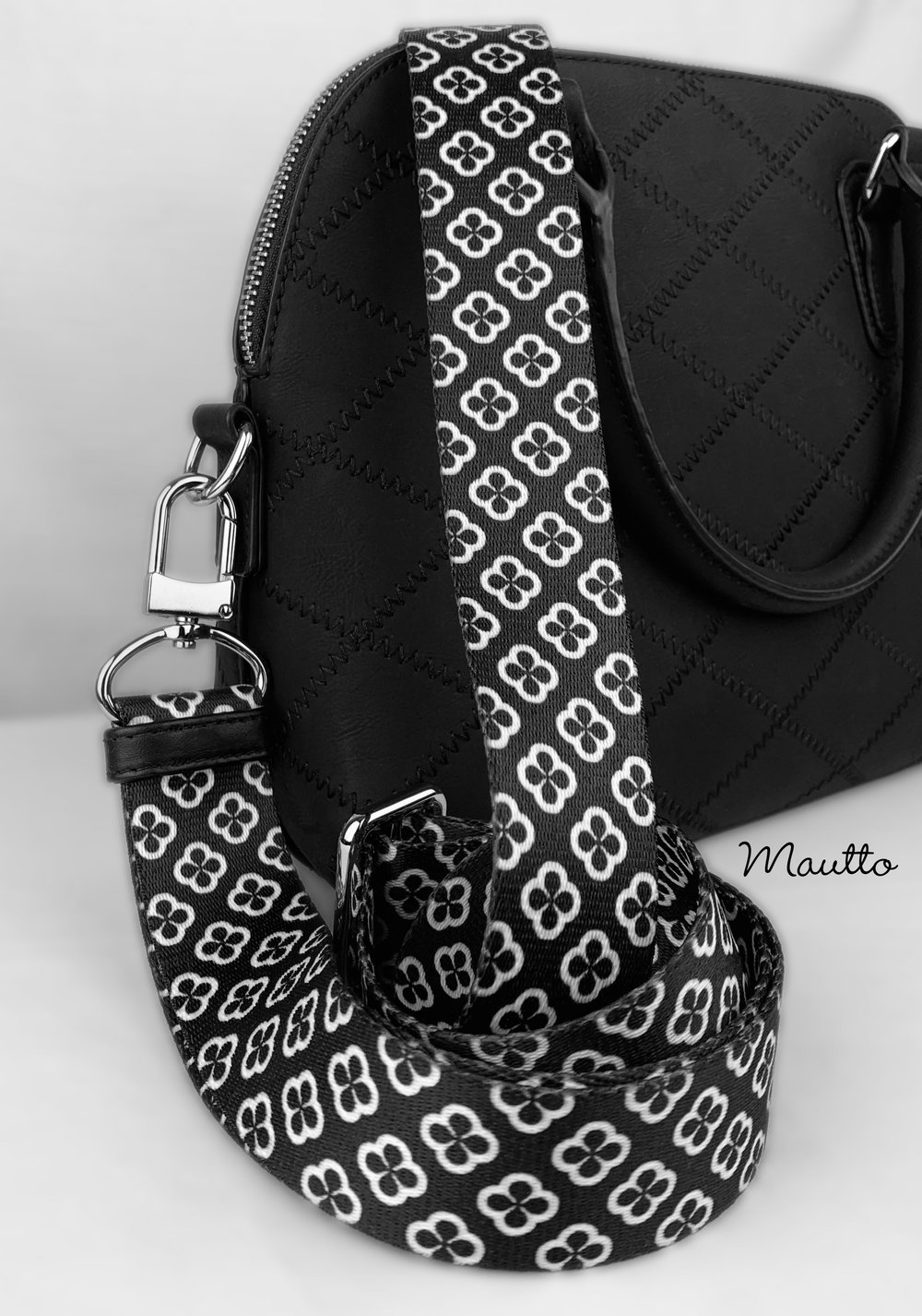 Image of Black & White Byzantine Strap - 1.5" Wide Nylon - Adjustable Length - U Shape Style #16XLG Hooks