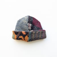 Image 4 of Upcycled Reversible Beanie orange flower x argyle